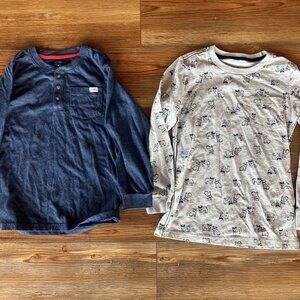 Set of 2 Boys Long Sleeve Shirts Size 8 Carter's Blue Pocket Gray Polar Bear